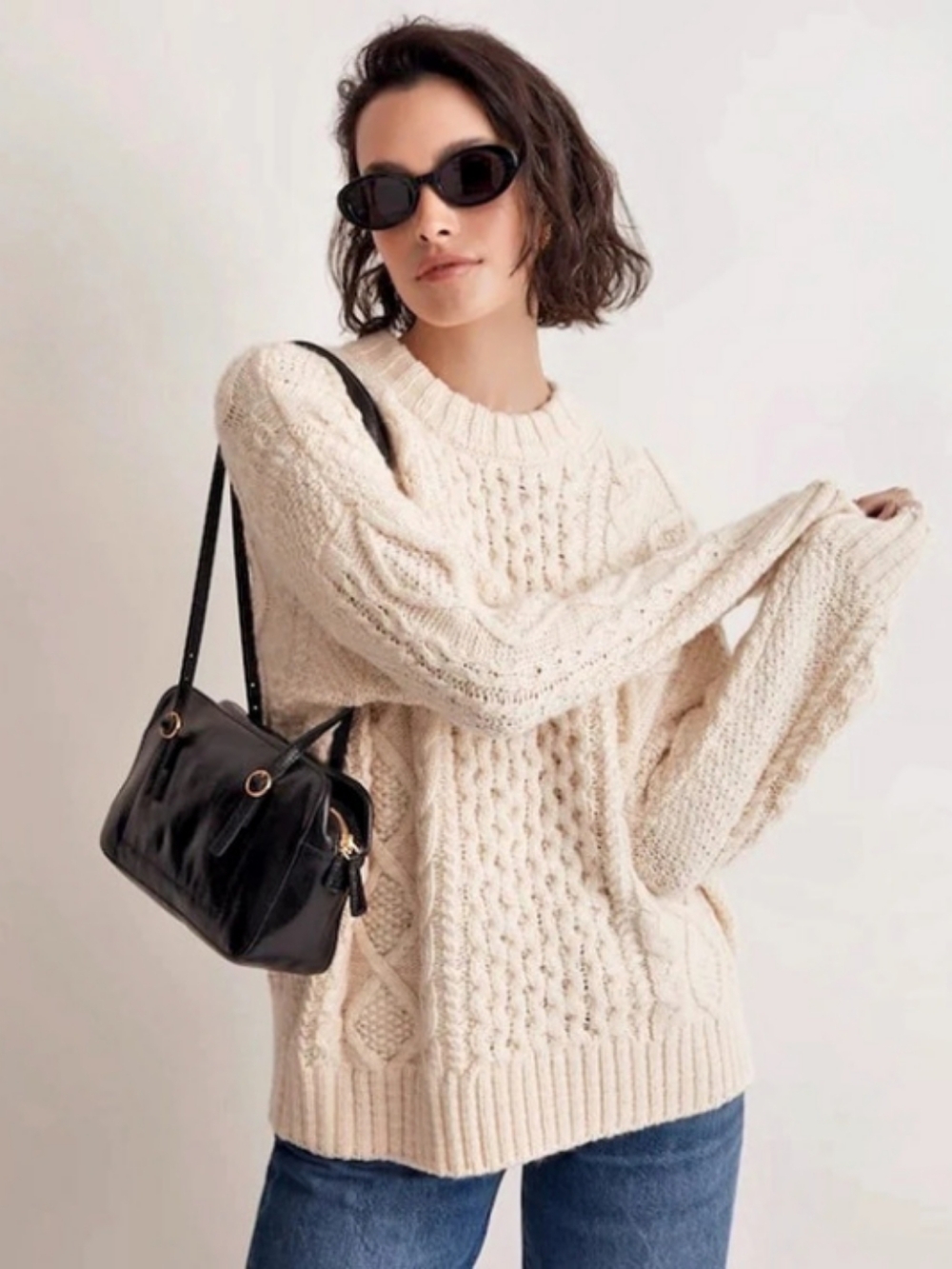 Madewell Cable-Knit Oversized Sweater Cream Medium